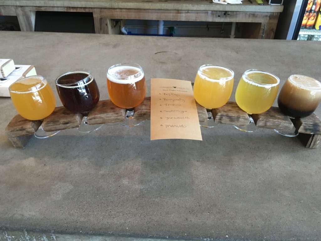A flight of beers at Commonwealth Brewing Company