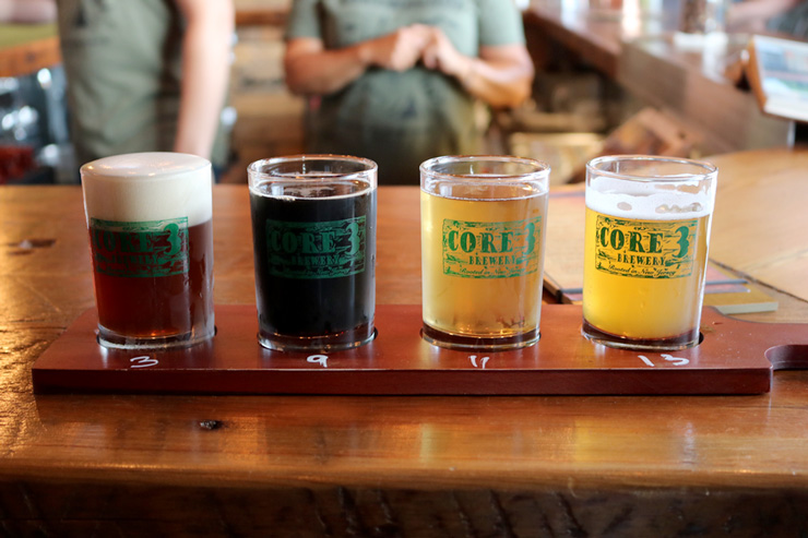 A sample flight at Core3Brewery in Clayton, New Jersey