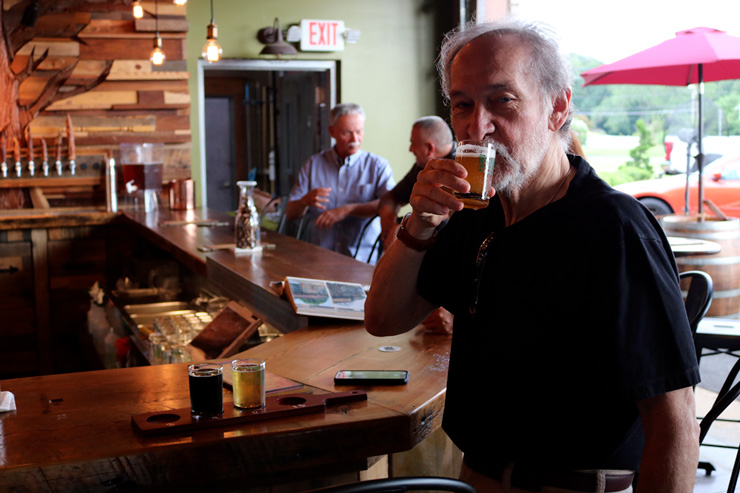 Gary Monterosso samples a flight at Core3Brewery in Clayton, New Jersey