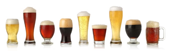 A variety of craft beer styles in their respective glasses